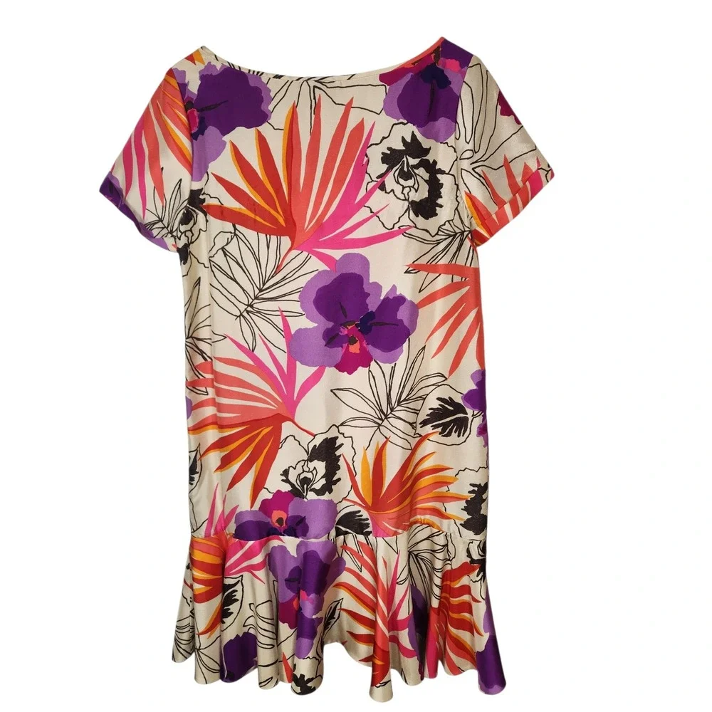 Kate Spade Eliana Silk Tropical Orchid Drop Waist Ruffle Hem‎ Shift Dress Floral